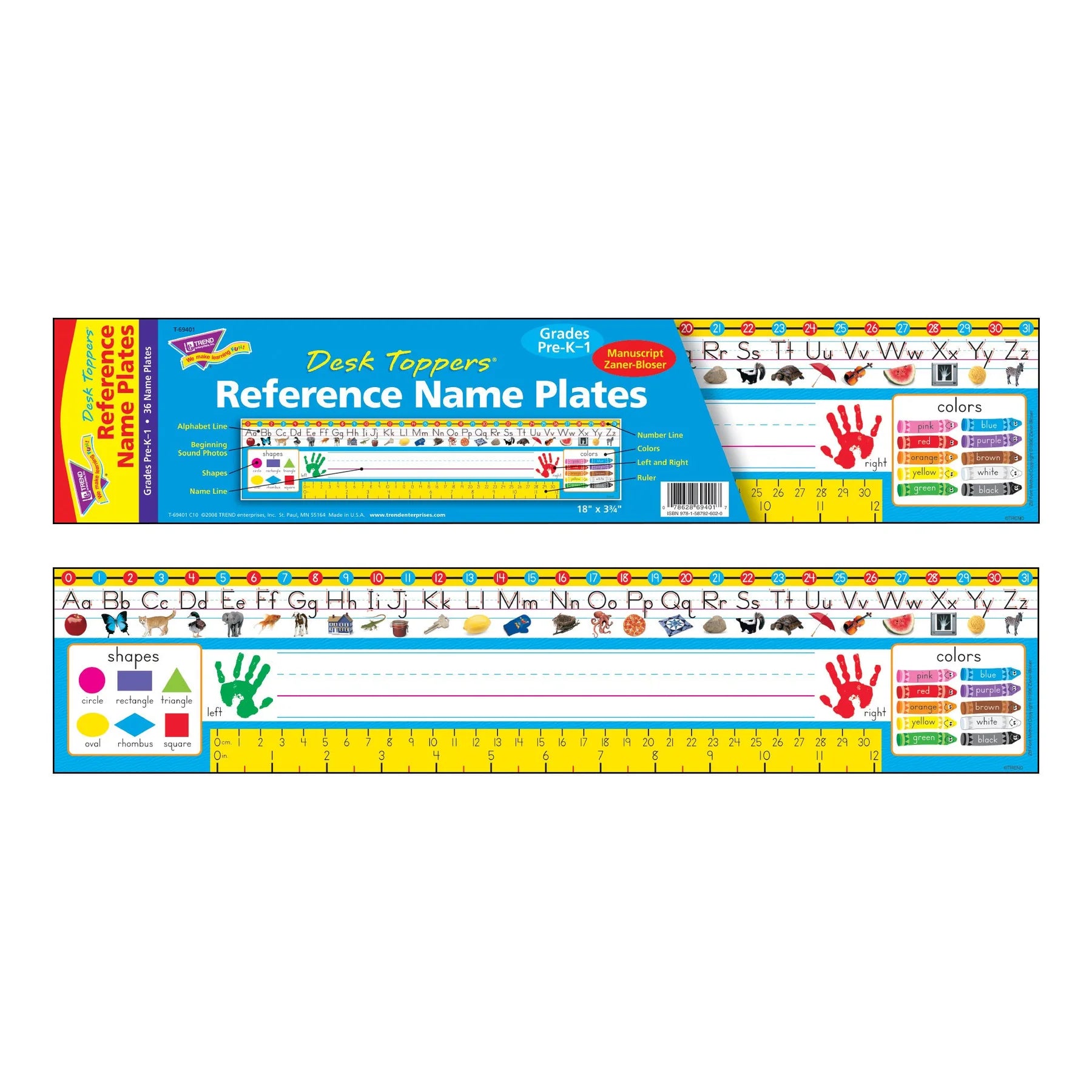 Trend Zaner-Bloser Desk Toppers Name Plates Pre K-1, 36/pack (T 69401)