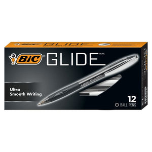 BIC Glide Retractable Ballpoint Pens, Medium Point, 1.0 mm, Clear Barrel, Black Ink, Pack Of 12 (BICVCG11-BLK)