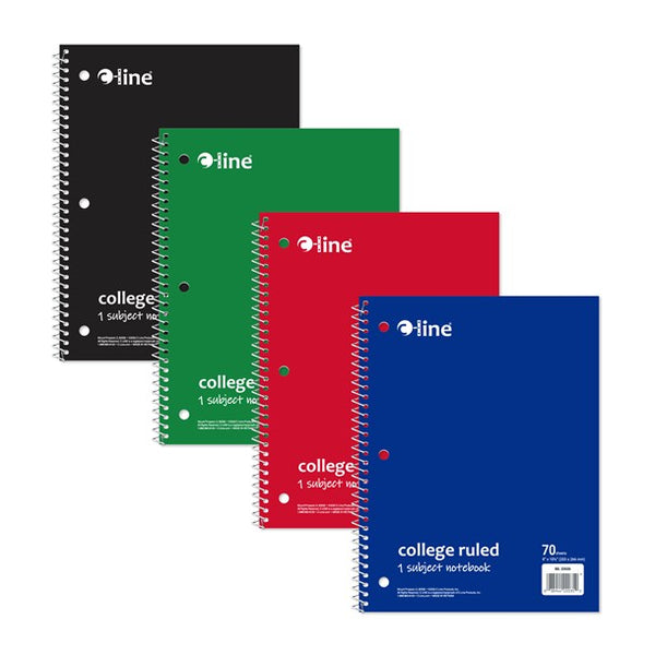 C-Line 8-1/2" x 10-1/2" Assorted College Ruled 1-Subject Spiral Notebook, 70 sheets (CLI-22035)