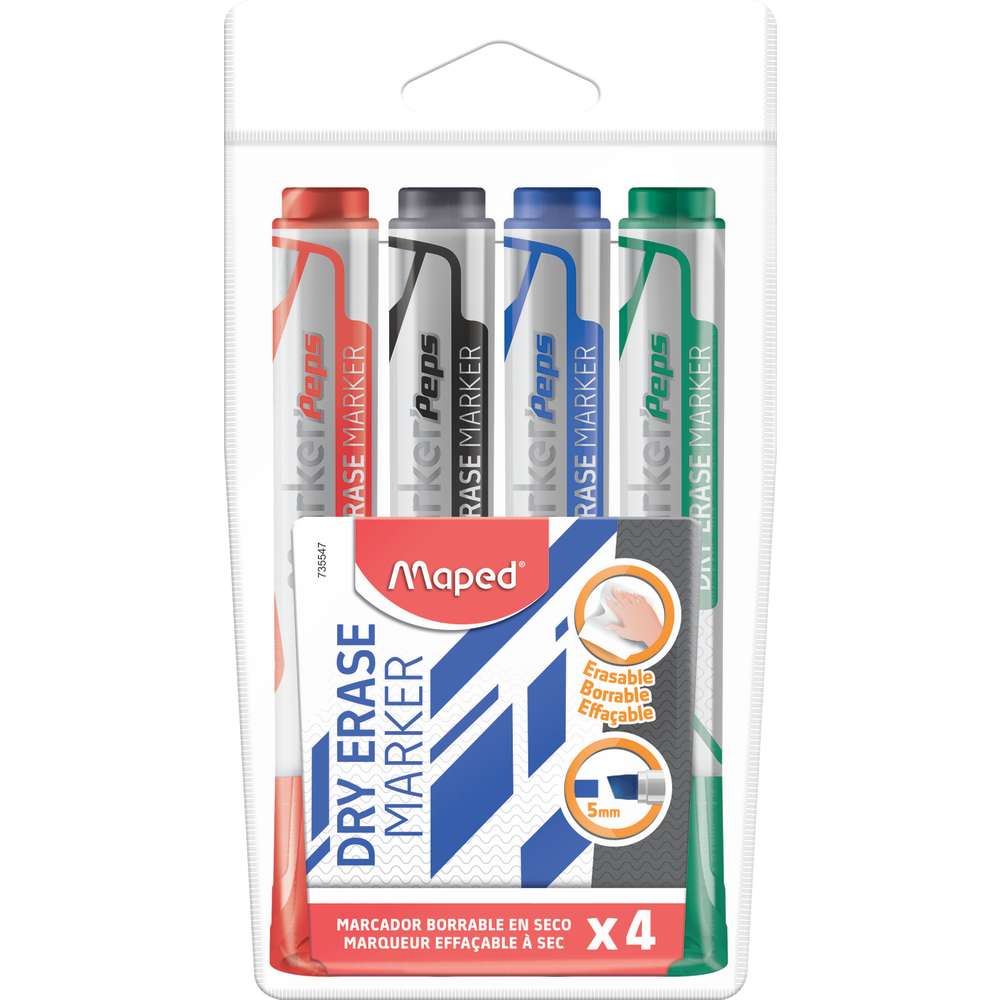 Maped 'Peps Dry-Erase Markers 4 Pack Chisel Tip (MAP 735547)