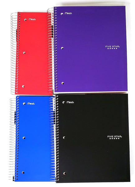 Set of 4 Five Star® Wirebound Notebooks - 5 Subject 200 Count College Ruled (05042)