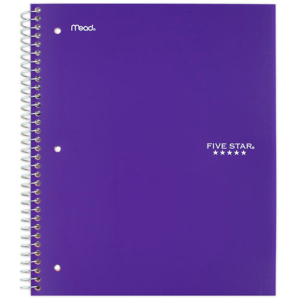 Five Star Wirebound Notebook, 1 Subject, Wide Ruled, 10 1/2" x 8", Assorted Colors (05200)