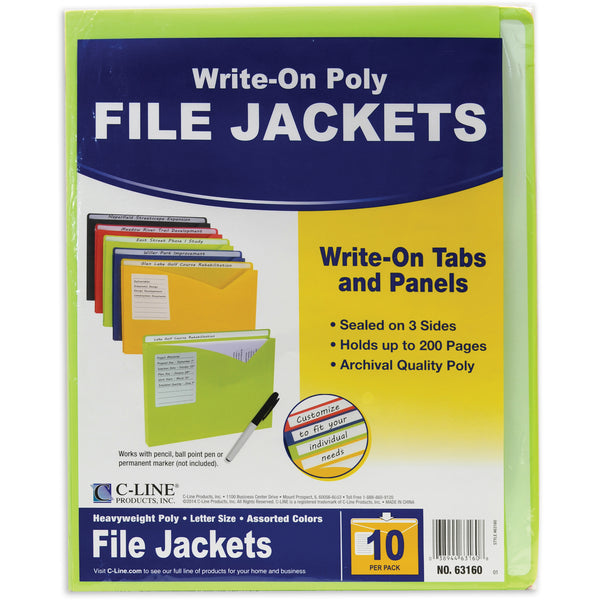 C-Line Write-On Poly File Jackets, Pack of 10 Assorted Colors (CLI 63160)