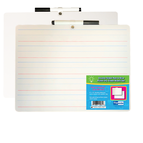 Flipside Double Sided Red & Blue Ruled Dry Erase Board 9"x12" (FLP 19034)