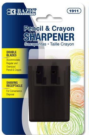 Bazic Pencil & Crayon Sharpener w/Shaving Receptacle,  Double Blades (BAZ1911)