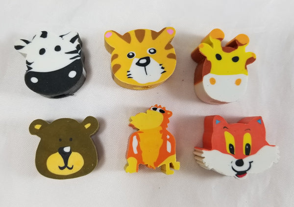 Awesome 1.5" Animal Eraser Tops - Tiger, Giraffe, Monkey, Fox, Bear or  Zebra