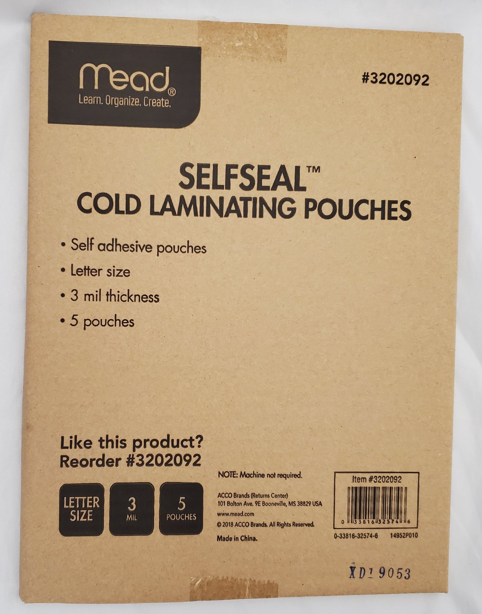 Mead Self-Seal Cold Laminating Pouches, 5 Pack 8.5" x 11" 3 mil (3202092)