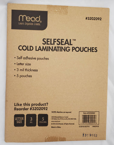 Mead Self-Seal Cold Laminating Pouches, 5 Pack 8.5" x 11" 3 mil (3202092)