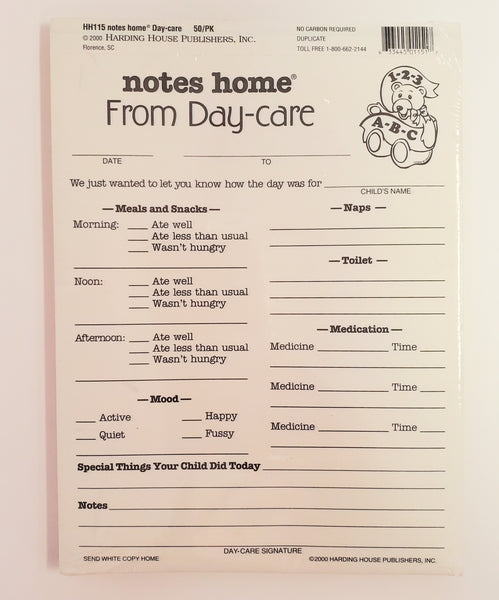 Notes Home From Day-care Two-Part Forms, Pack of 50 (HH 115)