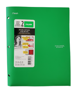 Five Star 2 Pocket 3-Hole Plastic Folder with Vertical Dividers, Avail in Green, Blue or Lime