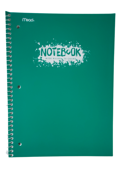 Mead Poly 1 Subject Spiral Notebook, Wide Ruled, 10-1/2" x 7-1/2", 70 Sheets (07176)