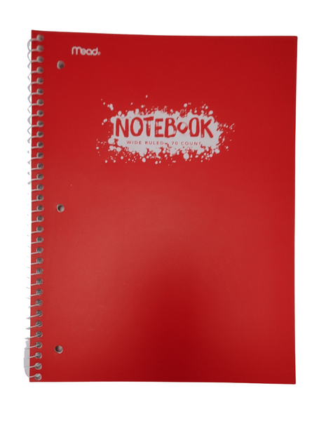 Mead Poly 1 Subject Spiral Notebook, Wide Ruled, 10-1/2" x 7-1/2", 70 Sheets (07176)