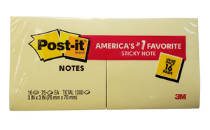 Post-it Notes, 16 Pads of Sticky Notes, 3"x 3". Canary Yellow (85043)