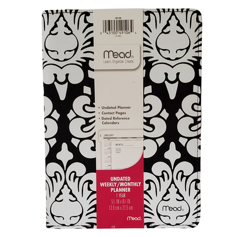 Mead Printed Canvas Black Floral Classic Weekly/Monthly Planner (49106)