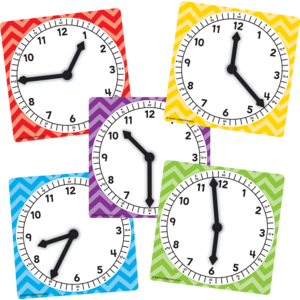 Teacher Created Clocks Set, Approx. 4.5” x 4.5”. (TCR 20640)