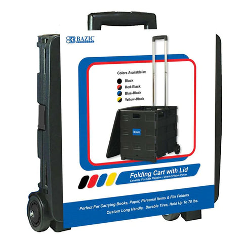 Bazic Folding Cart On Wheels w/ Lid Cover