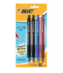 BIC Gel-ocity Gel pens, 4 Pack, 2 Black, 1 Blue, 1 Red 0.7 mm Med Ink (31441)