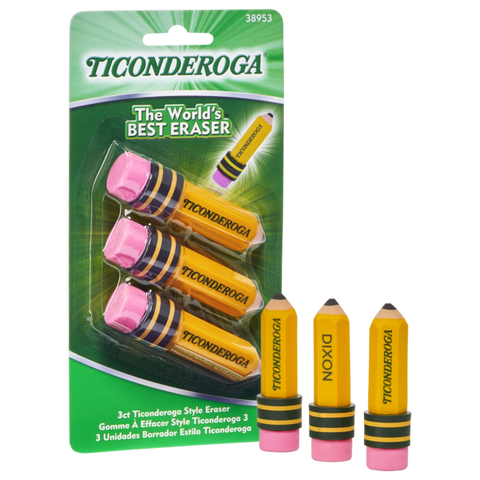 Ticonderoga Pencil Shaped Erasers, 3 Count (X 38953)