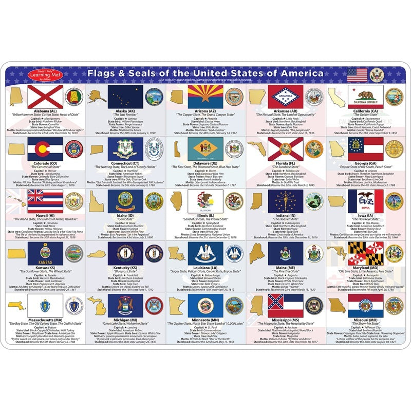 Ashley Smart Poly Double-sided Laminated Learning Mat, State Flags (ASH95035)