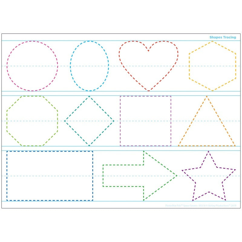Ashley Smart Poly Single Sided Postermat Pals Shapes Tracing, 13" X 9.5" (ASH95318)