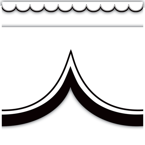 Teacher Created White with Black Scalloped Die-Cut Border Trim,12 Pieces, 2 3/16'' x 35" (TCR 3951)