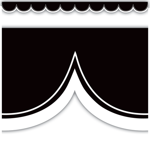 Teacher Created Black with White Scalloped Die-Cut Border Trim,12 Pieces, 2 3/16'' x 35'' (TCR 3953)