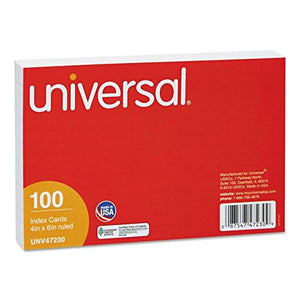 Universal 4x6 Ruled Index Cards, White, 100 Pack