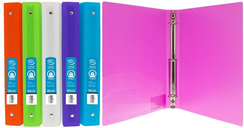 Bazic 1" Poly Flexible 3-Ring Binder, Assorted Colors (BAZ 3126)