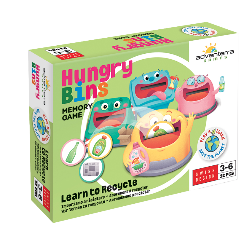 Adventerra Hungry Bins Classification Game - Learn to Recycle, Ages 3+