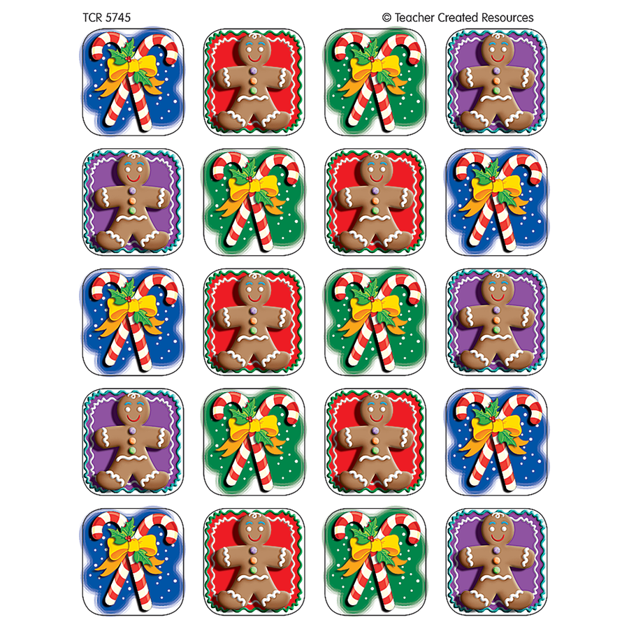Teacher Created Candy Cane Gingerbread Christmas Stickers, Pack of 120 (TCR 5745)
