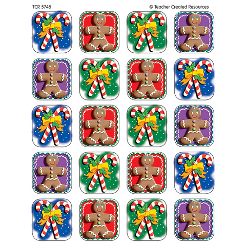 Teacher Created Candy Cane Gingerbread Christmas Stickers, Pack of 120 (TCR 5745)