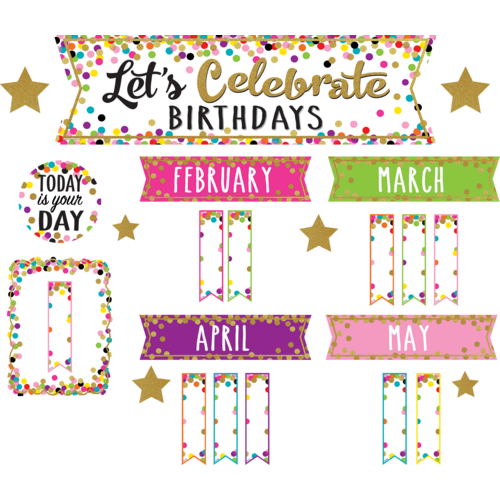 Teacher Created Confetti Let's Celebrate Birthdays Mini Bulletin Board (TCR 5884)