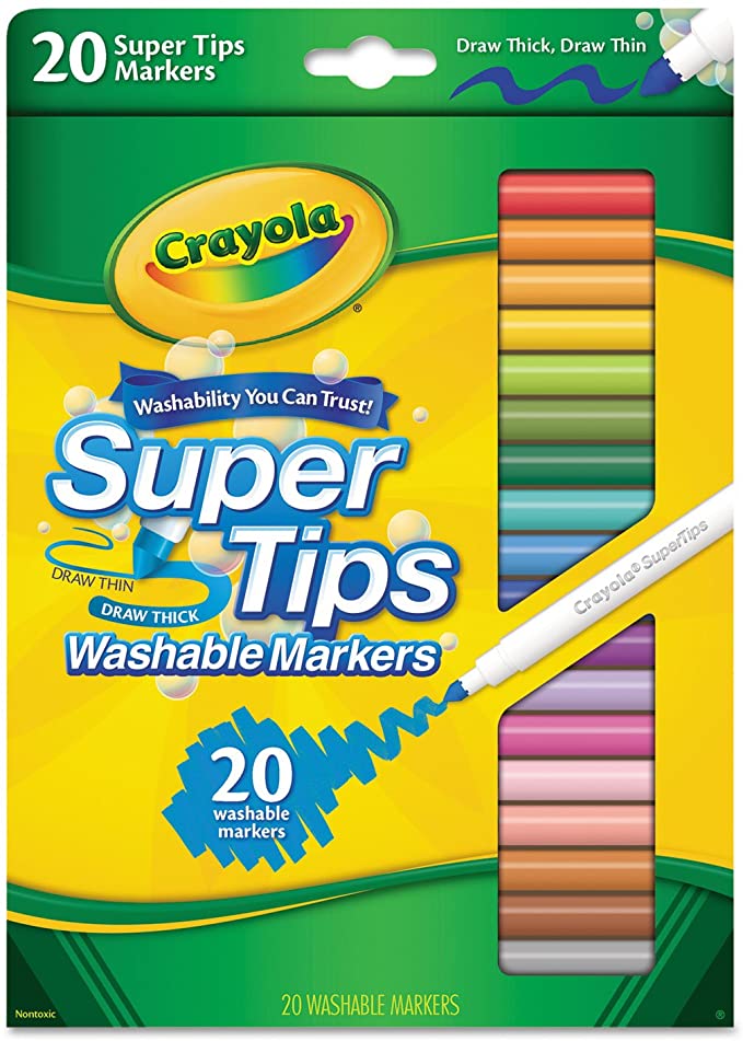 Crayola  Washable Super Tips Markers, Assorted, 20 Count (58-8106)
