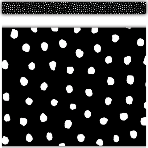 Teacher Created White Painted Dots on Black Straight Border Trim, 3" x 35",35 feet of trim per pack,12 pieces per pack (TCR 8341)