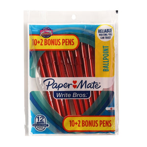 Paper Mate Ballpoint Pens,1.0 mm, Medium, Red, 12 Count