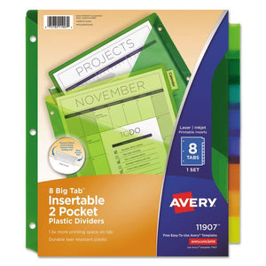 Avery® Big Tab Insertable Dividers, Poly, 8 Tab\Assorted Colors (11901)