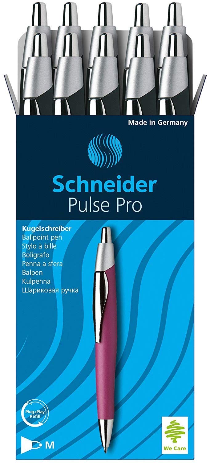 Schneider Pulse Pro Ballpoint Pens, Pack of 10, Med, Black Ink