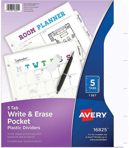 Avery Write and Erase Durable Plastic 5-Tab Dividers with Pocket (16825)