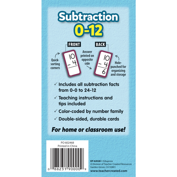 Edupress Subtraction Flash Cards - All Facts 0-12, 170 Cards (EP 62028)