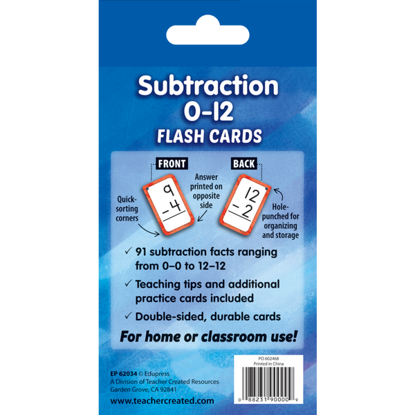 Edupress Subtraction 0-12 Flash Cards, 56 Cards (EP 62034)