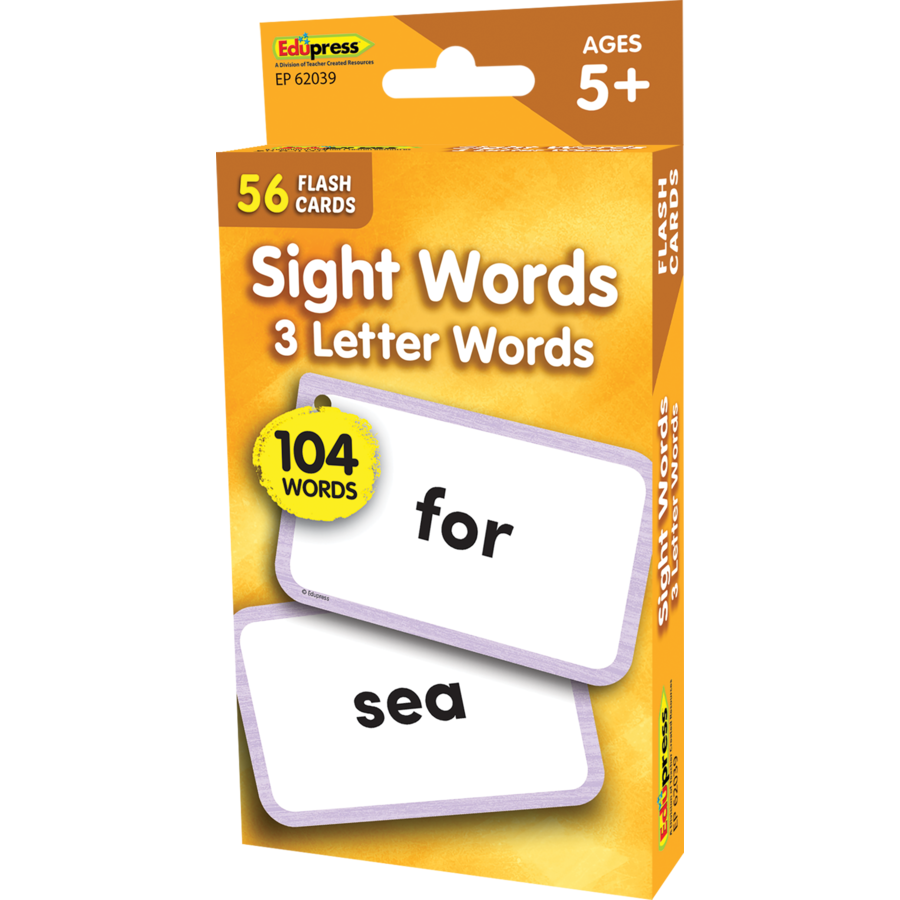 Edupress Sight Words Flash Cards - 3 Letter Words, 56 Cards (EP 62039)