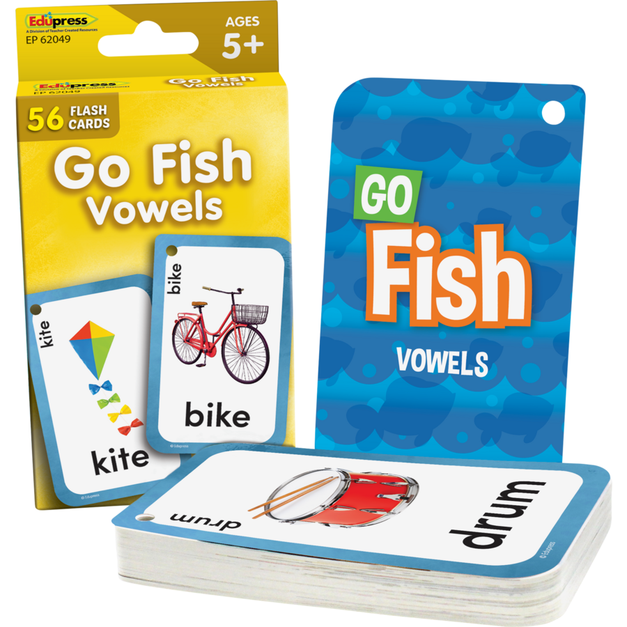 Teacher Created Go Fish Vowels Flash Cards, 3⅛" x 5⅛", 56 Cards (EP 62049)