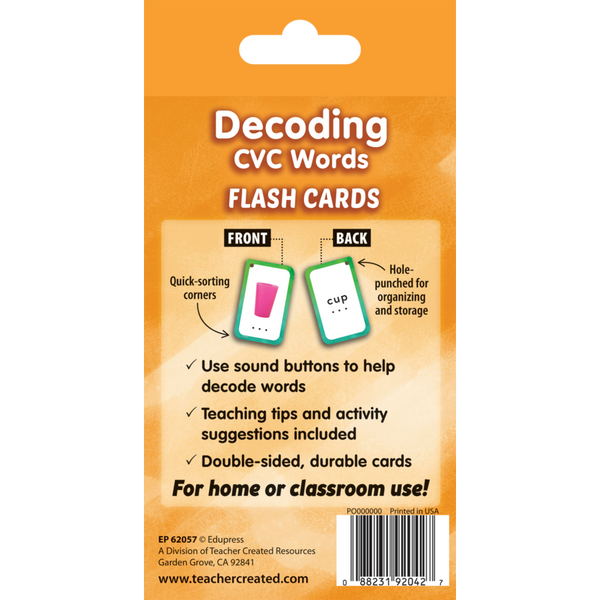 Teacher Created Decoding CVC Words Flash Cards, 3⅛" x 5⅛", 56 Cards (EP 62057)