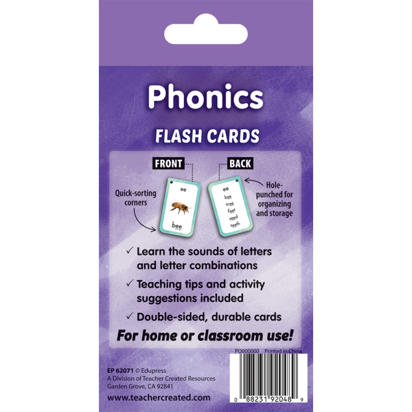 Teacher Created Phonics Flash Cards, 3⅛" x 5⅛", 56 Cards (EP 62071)