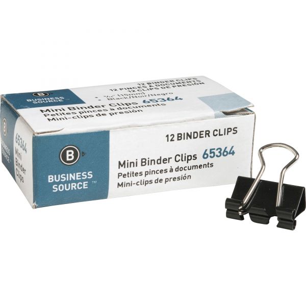 Business Source Mini Binder Clips, Pack of 12  (BS 65364)