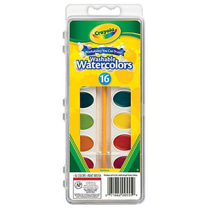 Crayola Washable Watercolor Paint Set, 16 colors, Includes Paintbrush (53-0555)