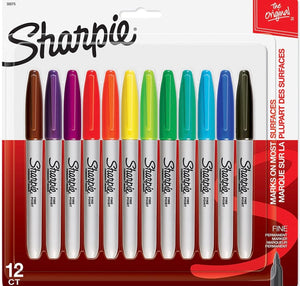 Sharpie Fine Point Permanent Marker, Assorted Colors, 12 Count