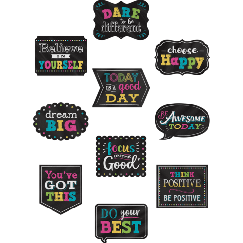 Teacher Created Chalkboard Brights Positive Sayings Accents, 6",10 designs, 30 Pack (TCR 5576)