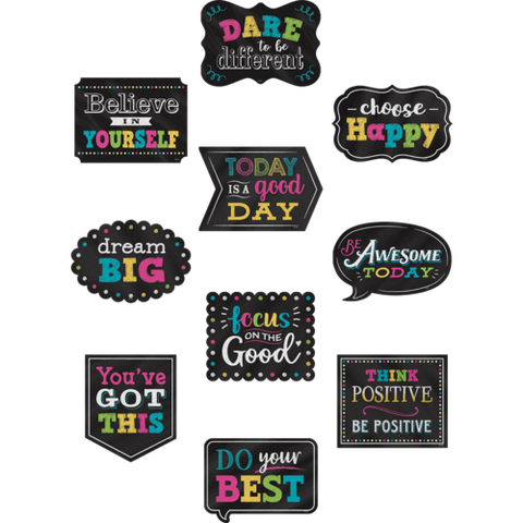 Teacher Created Chalkboard Brights Positive Sayings Accents, 6",10 designs, 30 Pack (TCR 5576)
