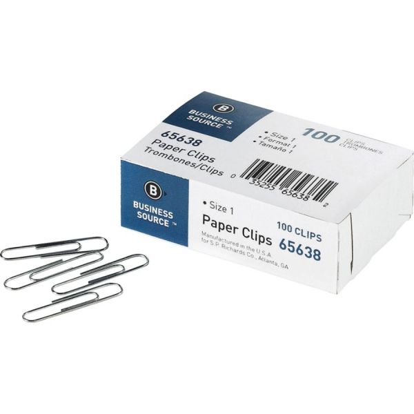 Business Source Paper Clips #65638 Ridged Finish Clip Size #1 Box of 100